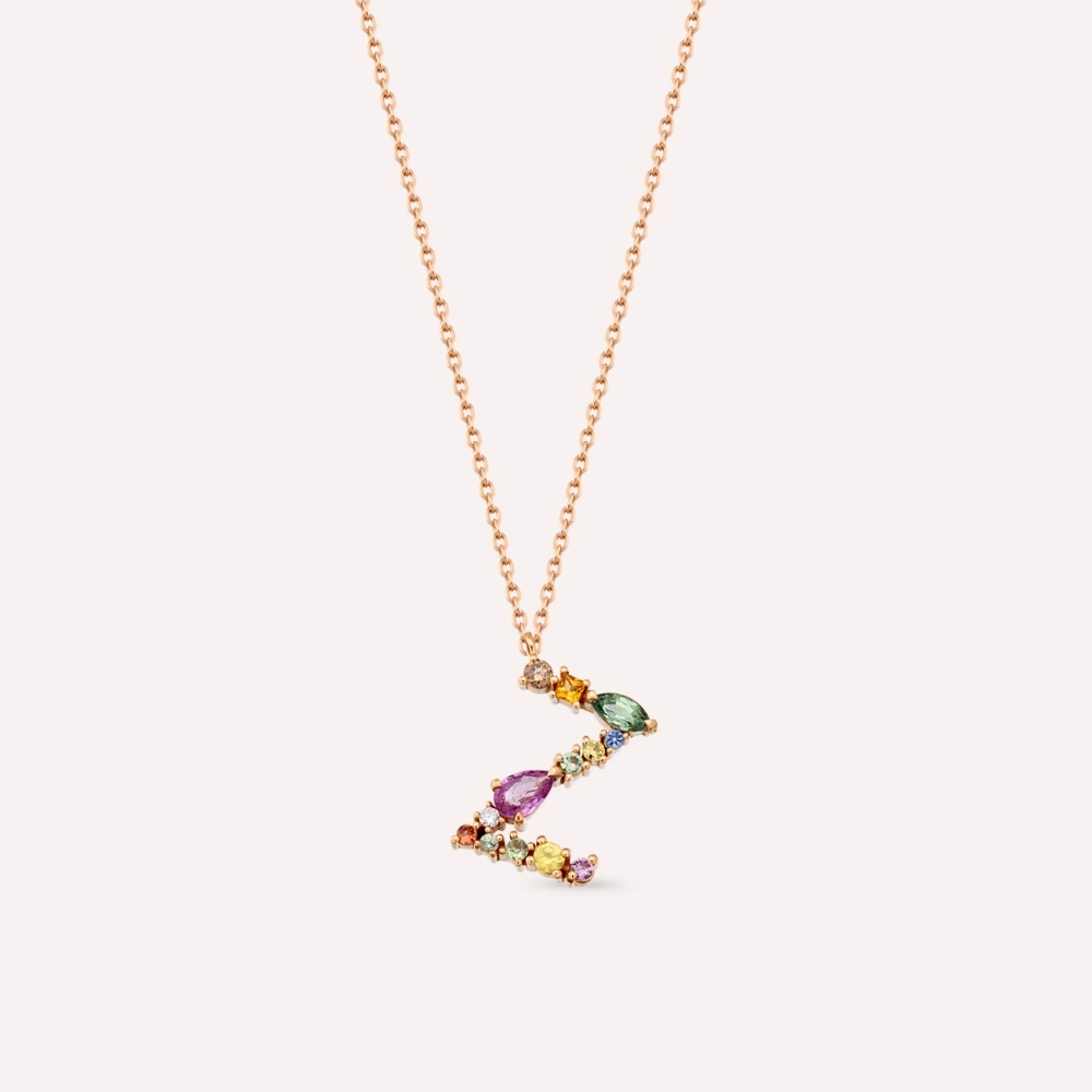 0.80 CT Brown Diamond and Multicolor Sapphire Z Letter Pendant - 1