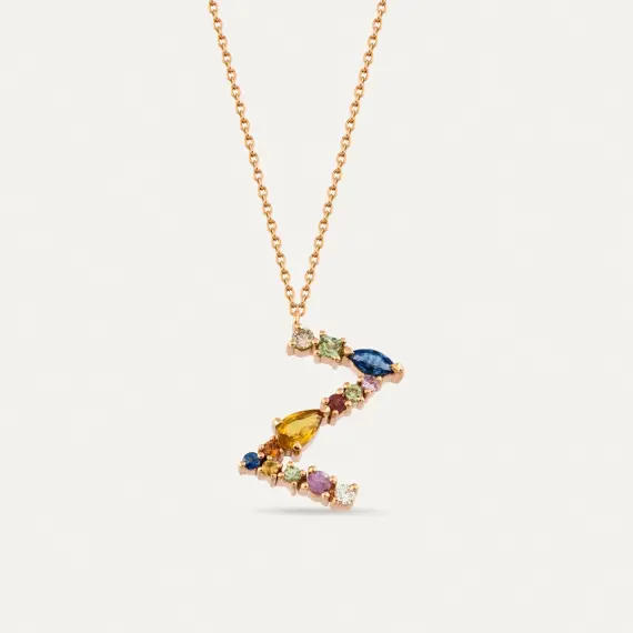 0.80 CT Brown Diamond and Multicolor Sapphire Z Letter Pendant - 1