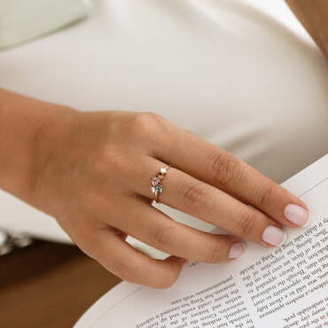 1.00 CT Multicolor Safir ve Pırlanta Taşlı Sarı Altın Yüzük - Nev Jewellery (1)