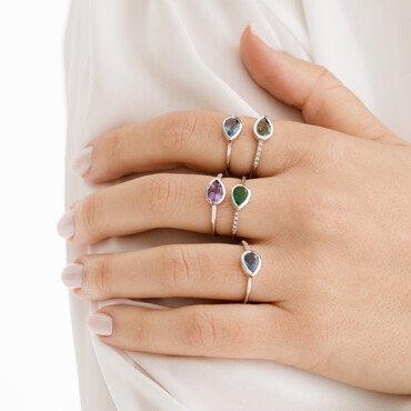 0.78 CT Pear Cut Amethyst and Diamond White Gold Ring - Nev Jewellery (1)