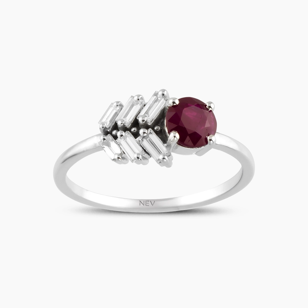 0.90 CT Ruby and Diamond White Gold Ring - 1