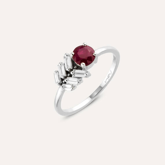 0.90 CT Ruby and Diamond White Gold Ring - 4