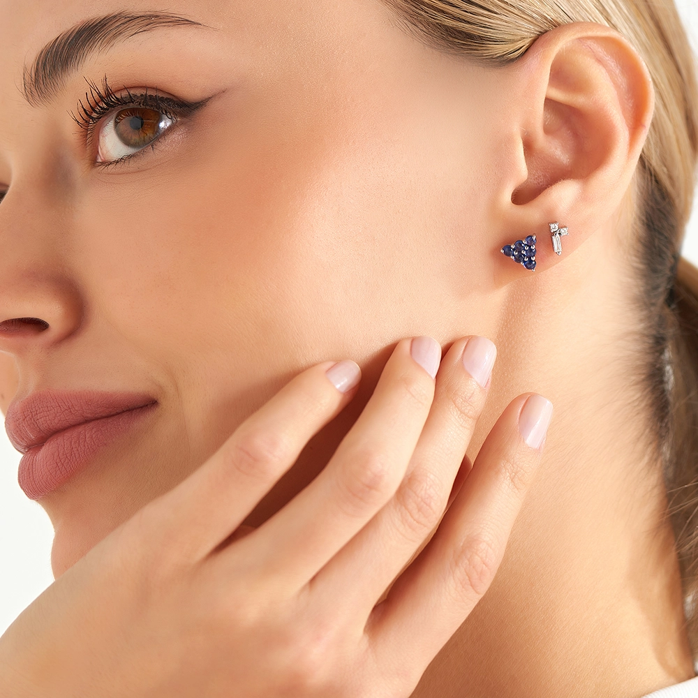 0.78 CT Sapphire White Gold Single Earring - Nev Jewellery (1)