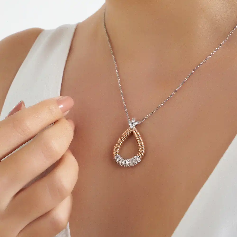 0.79 CT Diamond Rose and White Gold Necklace - 2