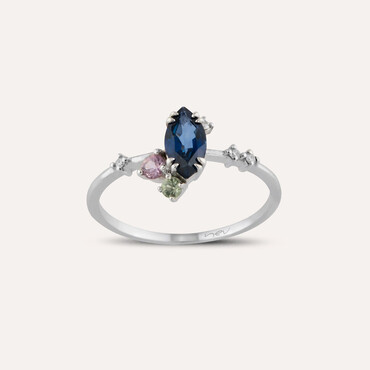 0.82 CT Multicolor Sapphire and Diamond White Gold Ring - Nev Jewellery (1)