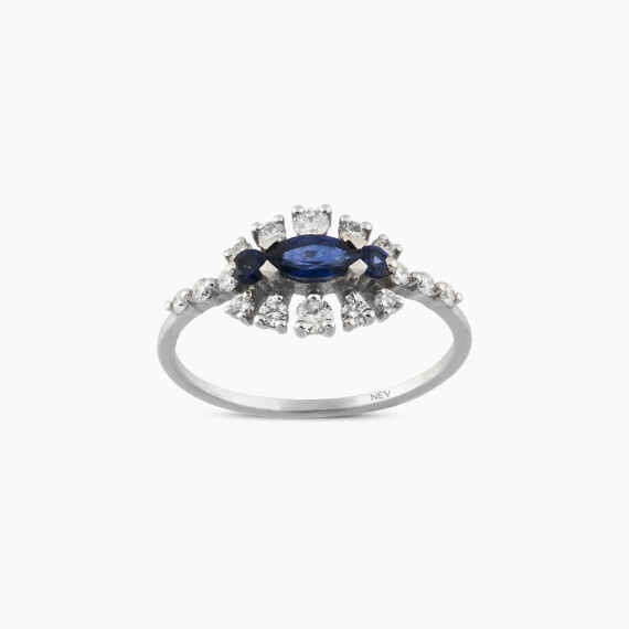 0.87 CT Pırlanta ve Safir Taşlı Yüzük - Nev Jewellery