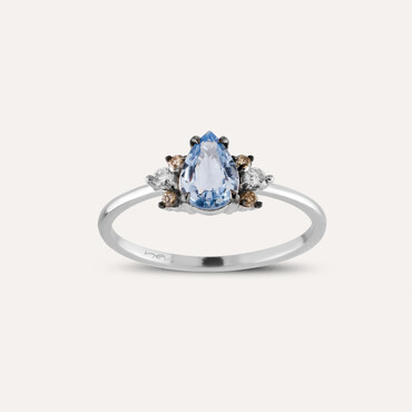 0.81 CT Blue Sapphire and Brown Diamond White Gold Ring - Nev Jewellery