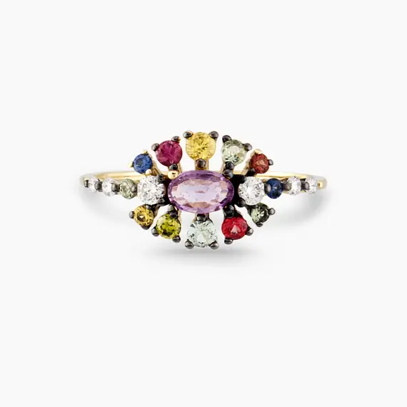 0.90 CT Multicolor Sapphire Rose Gold Ring - 4