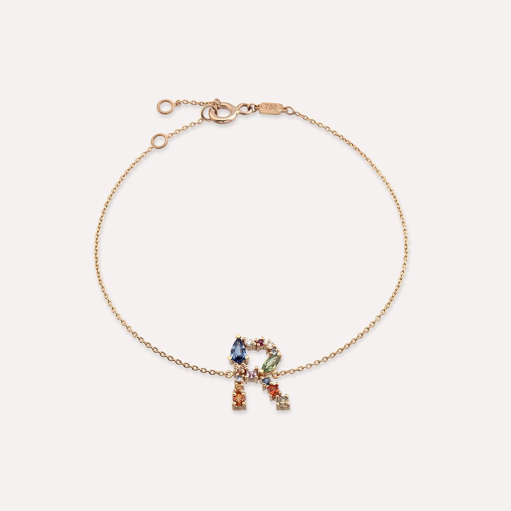 Letter R Rose Gold Diamond Bracelet