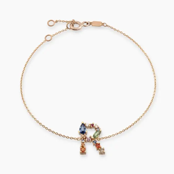 0.82 CT Brown Diamond and Multicolor Sapphire Rose Gold R Letter Bracelet - 2