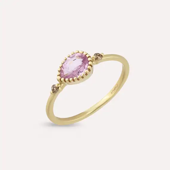 0.82 CT Brown Diamond and Pink Sapphire Yellow Gold Ring - 1