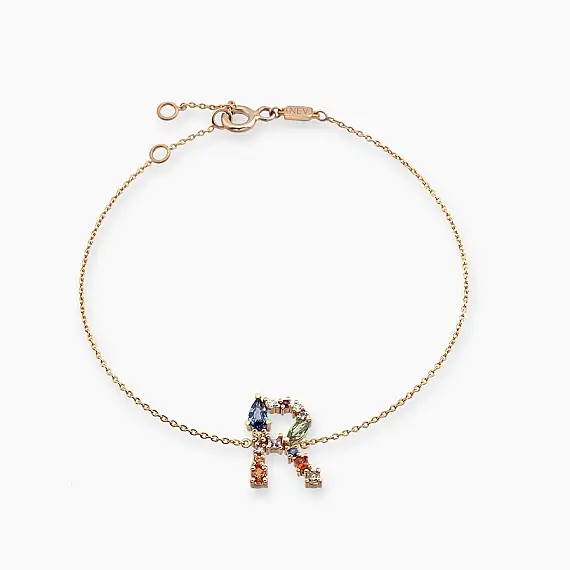 R Harf 0.82 CT Brown Pırlanta ve Multicolor Safir Taşlı Bileklik - 2