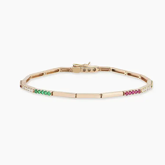 0.82 CT Multicolor Sapphire Rose Gold Tennis Bracelet - 1