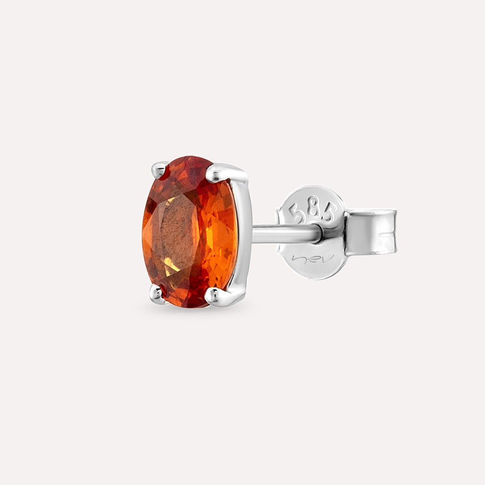 0.82 CT Oval Kesim Orange Safir Taşlı Beyaz Altın Tek Küpe - 1