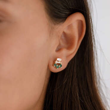 0.83 CT Baguette Cut Diamond and Emerald Yellow Gold Earring - Nev Jewellery (1)