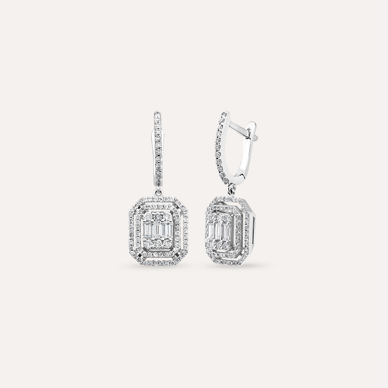 0.83 CT Baguette Cut Diamond White Gold Earring - 1