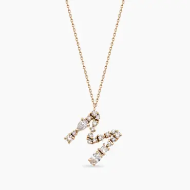 M Harf 0.83 CT Damla ve Oval Kesim Pırlanta Taşlı Rose Altın Kolye - Nev Jewellery (1)