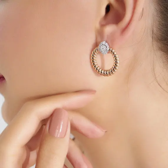 0.83 CT Diamond Rose and White Gold Earring - 2
