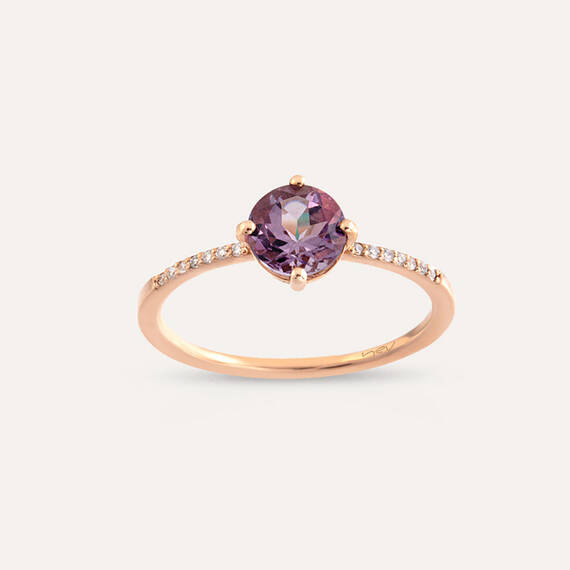 0.84 CT Amethyst and Diamond Rose Gold Ring - 3