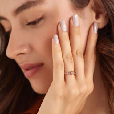 0.84 CT Brown Pırlanta ve Pink Safir Taşlı Rose Altın Yüzük - Nev Jewellery (1)