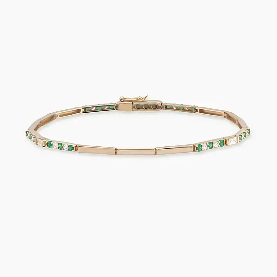 0.84 CT Emerald And Diamond Rose Gold Tennis Bracelet - 1