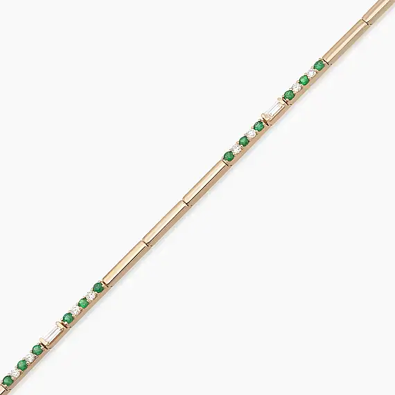 0.84 CT Emerald And Diamond Rose Gold Tennis Bracelet - 2