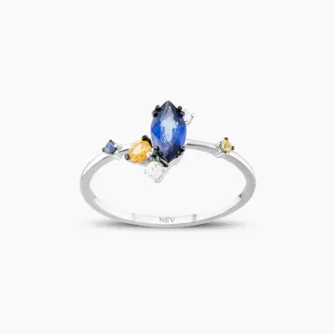0.83 CT Multicolor Safir ve Pırlanta Taşlı Beyaz Altın Yüzük - Nev Jewellery (1)