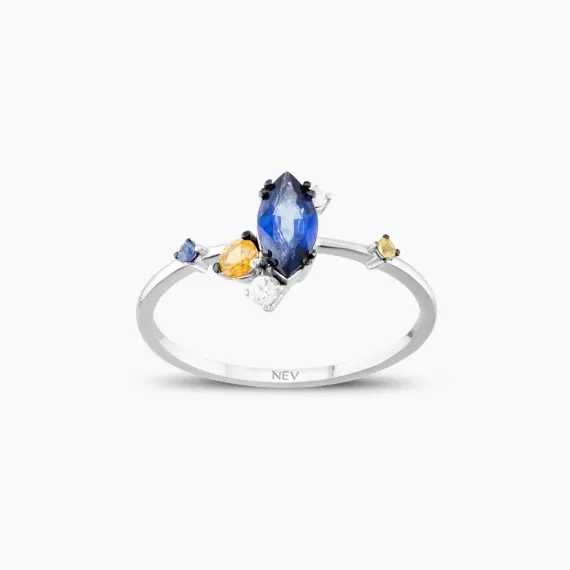 0.83 CT Multicolor Safir ve Pırlanta Taşlı Beyaz Altın Yüzük - 1