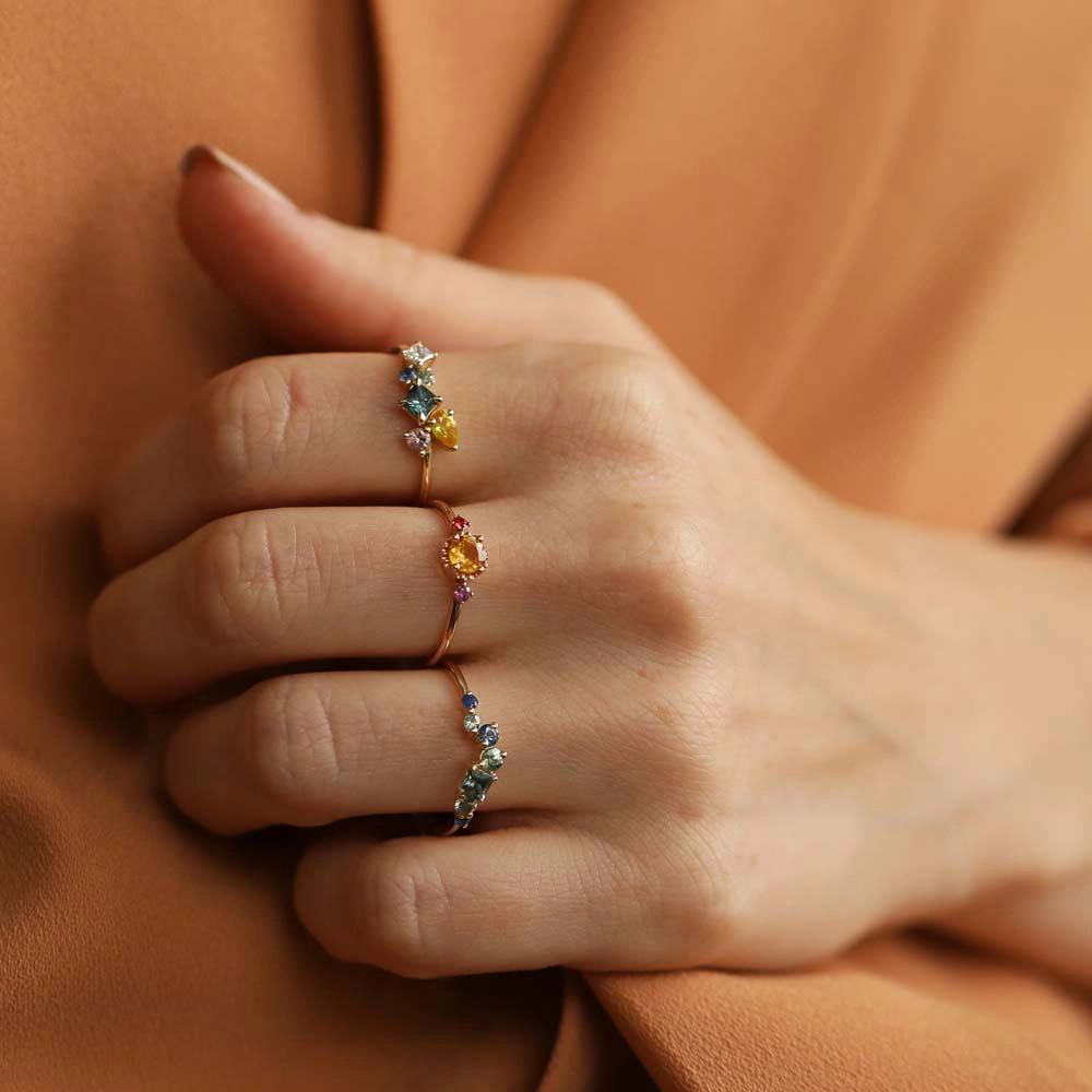 Lily 0.84 CT Multicolor Safir ve Pırlanta Taşlı Sarı Altın Yüzük - Nev Jewellery (1)