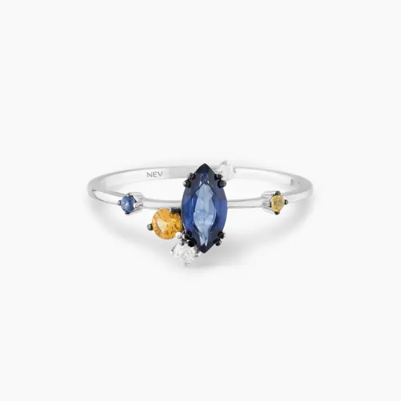 0.84 CT Multicolor Sapphire and Diamond White Gold Ring - 3