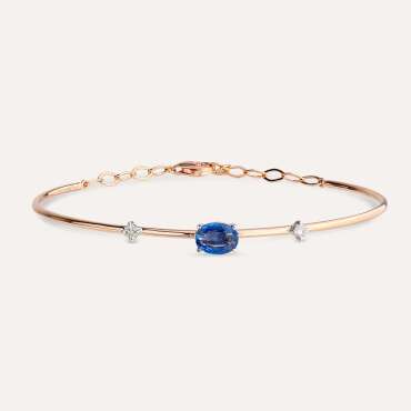 0.85 CT Blue Safir ve Pırlanta Taşlı Rose Altın Bileklik - Nev Jewellery
