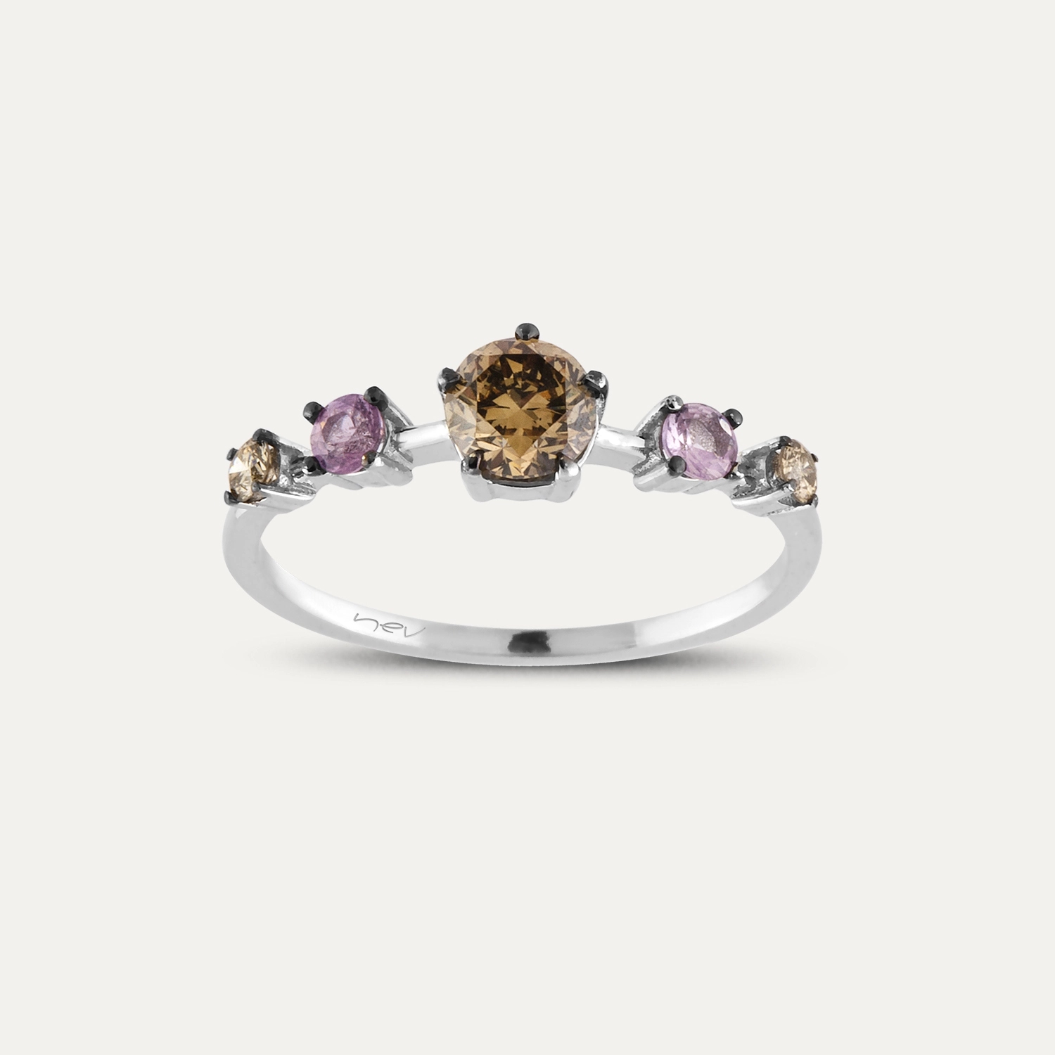 0.85 CT Brown Diamond and Pink Sapphire White Gold Ring - 1