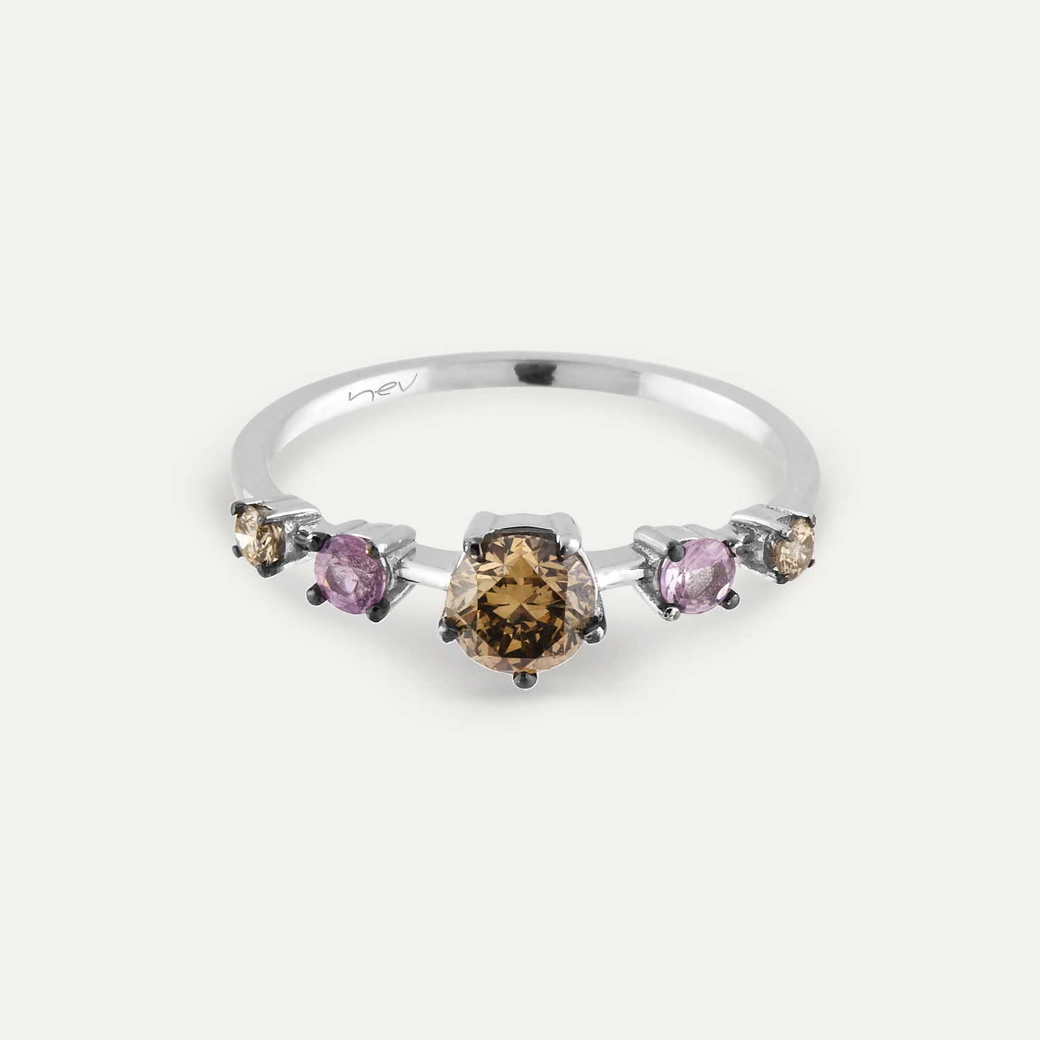 0.85 CT Brown Diamond and Pink Sapphire White Gold Ring - 3