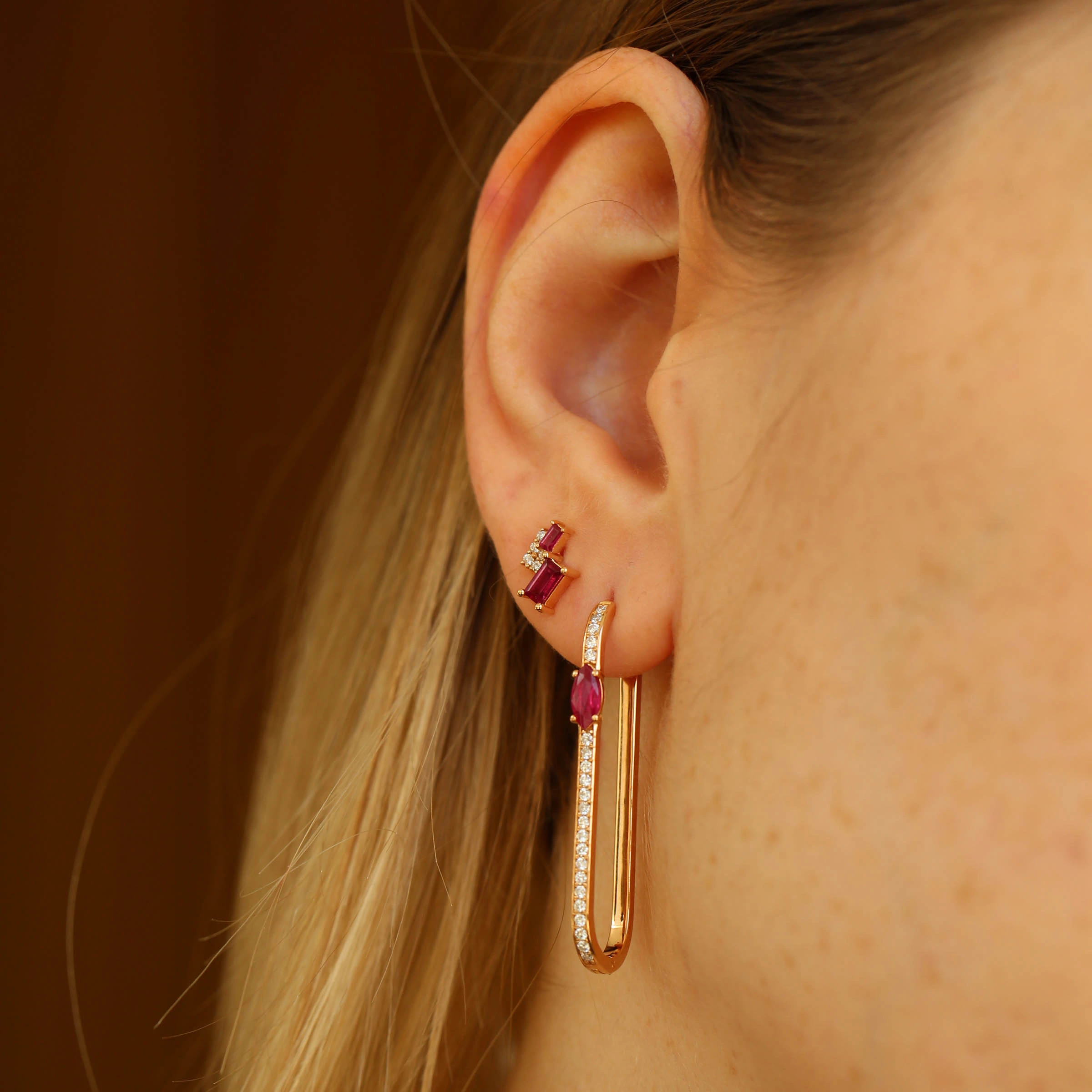 0.87 CT Baguette Cut Ruby Rose Gold Earring - Nev Jewellery (1)