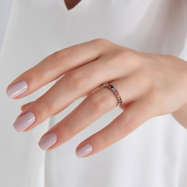 0.86 CT Multicolor Safir Taşlı Yarımtur Beyaz Altın Yüzük - Nev Jewellery (1)