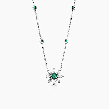 0.87 CT Markiz Kesim Pırlanta ve Zümrüt Taşlı Beyaz Altın Kolye - Nev Jewellery (1)