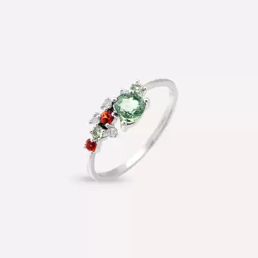Zoya 0.87 CT Multicolor Safir ve Pırlanta Taşlı Beyaz Altın Yüzük - Nev Jewellery (1)