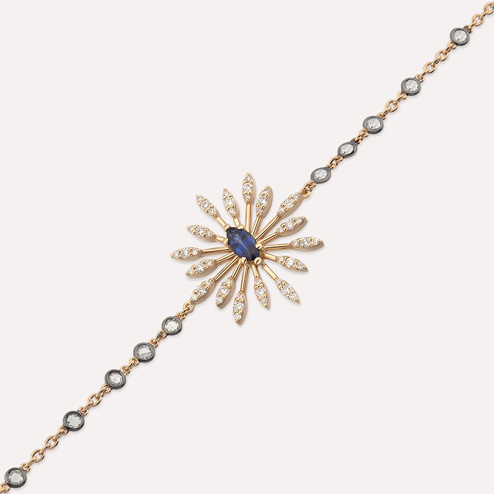 0.87 CT Sapphire and Rose Cut Diamond Rose Gold Bracelet - 3