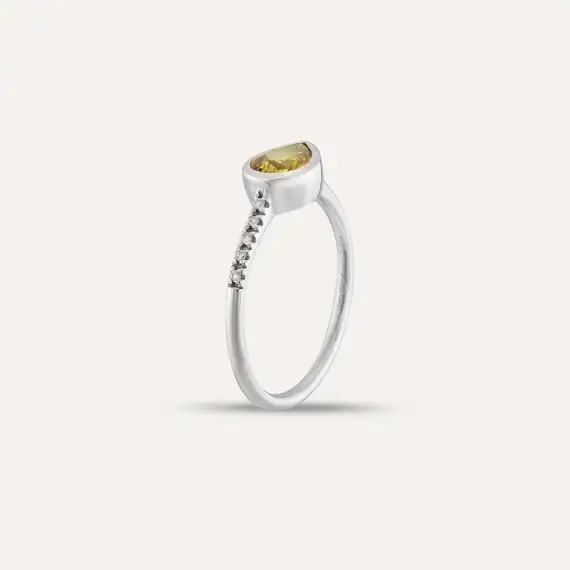 0.87 CT Yellow Safir ve Pırlanta Taşlı Beyaz Altın Yüzük - 4