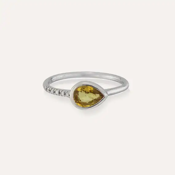 0.87 CT Yellow Sapphire and Diamond White Gold Ring - 3