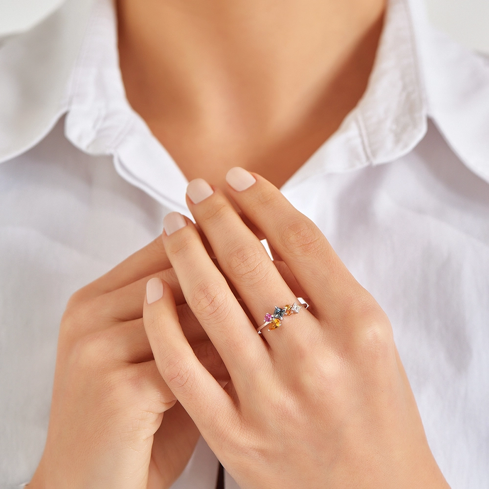 Lily 0.88 CT Multicolor Safir ve Pırlanta Taşlı Beyaz Altın Yüzük - Nev Jewellery (1)