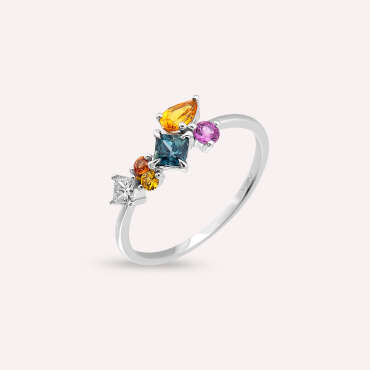 Lily 0.88 CT Multicolor Sapphire and Diamond White Gold Ring - Nev Jewellery
