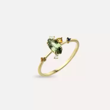 0.88 CT Multicolor Sapphire and Diamond Yellow Gold Ring - Nev Jewellery (1)