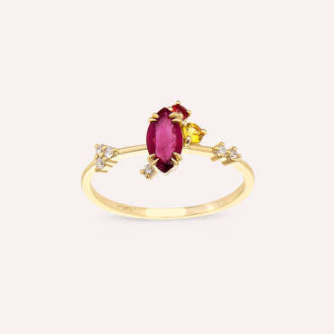0.75 CT Ruby and Multicolor Sapphire Yellow Gold Ring - Nev Jewellery