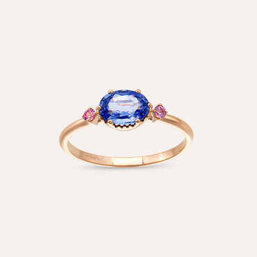 0.89 CT Blue ve Pink Safir Taşlı Rose Altın Yüzük - Nev Jewellery