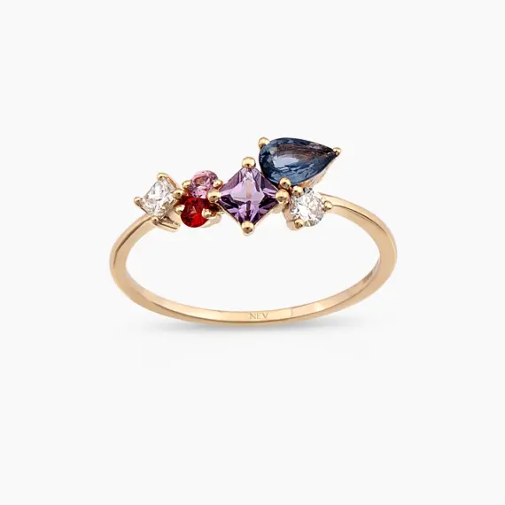 Lily 0.89 CT Multicolor Sapphire and Diamond Rose Gold Ring - 1