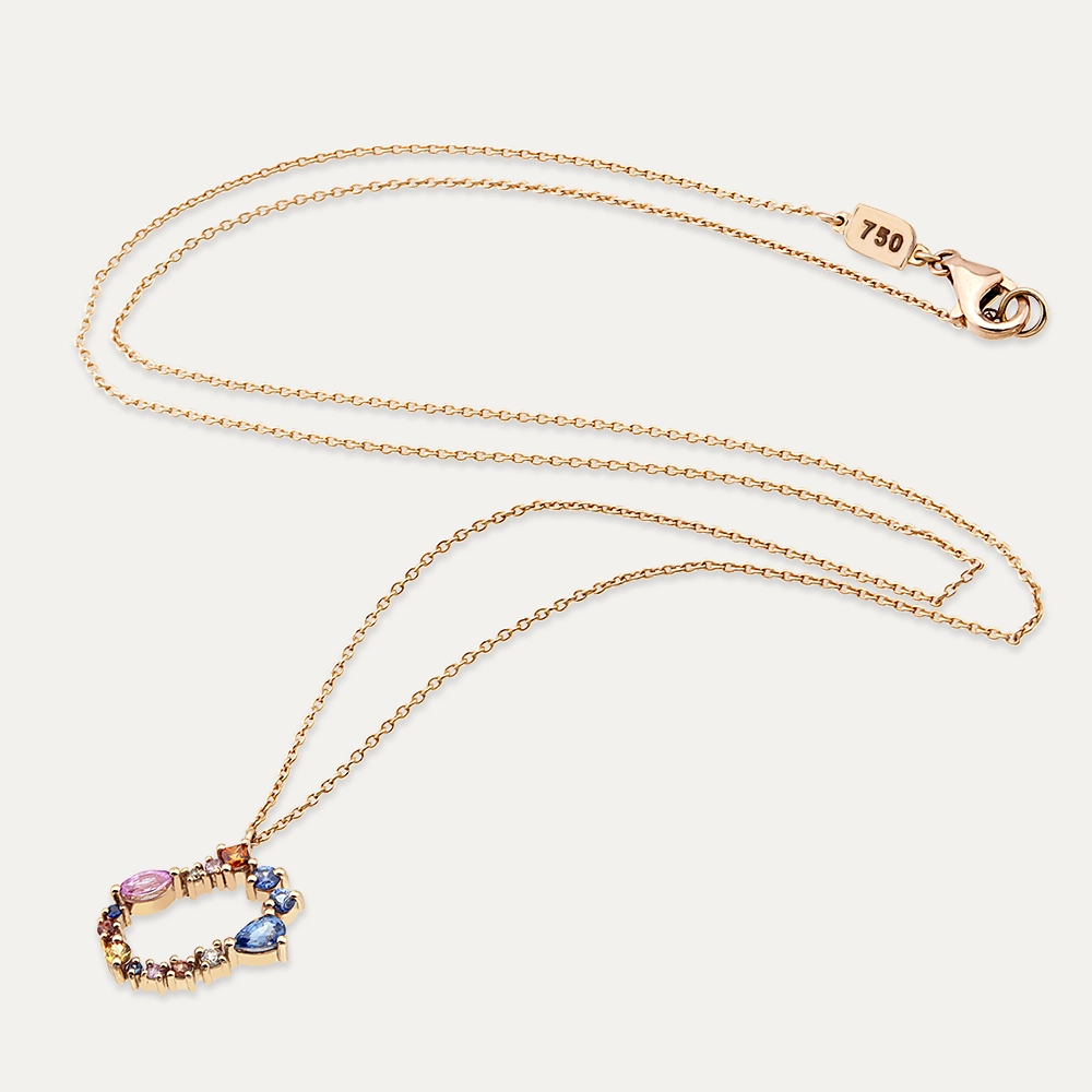 1.02 CT Multicolor Sapphire and Diamond Ü Letter Necklace - 3