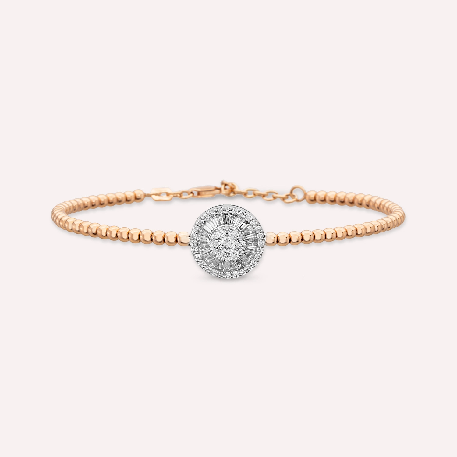 0.89 CT Trapez Kesim Pırlanta Taşlı Rose ve Beyaz Altın Bileklik - 1