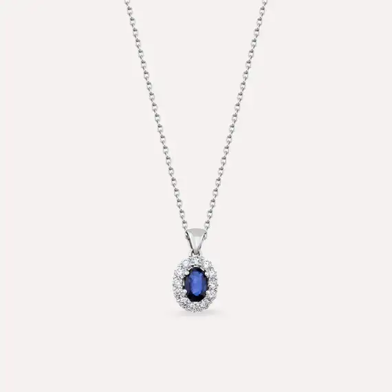 0.90 CT Safir ve Pırlanta Taşlı Beyaz Altın Anturaj Kolye - 1