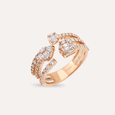 0.91 CT Baguette and Marquise Cut Diamond Rose Gold Ring - Nev Jewellery